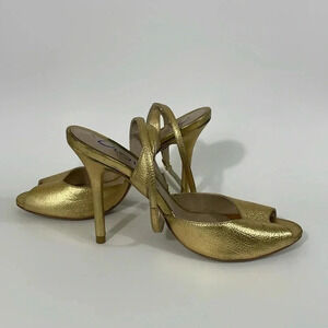 Dione gold peep toe leather strap 5” heels size 7